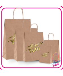 Shopper bianca/avana con manico ritorto stampa a caldo stampata