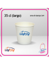 Bicchiere in cartoncino bianco usa e getta da 35 cl, largo e ideale per bevande. Personalizzabile con stampa a 1 colore.