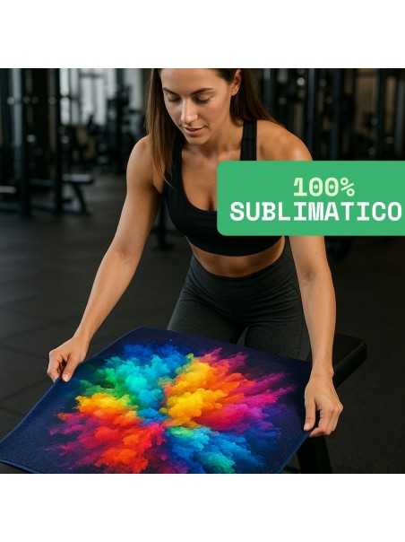 Asciugamano palestra 30×130 cm in spugna, stampa full color su tutta la superficie.