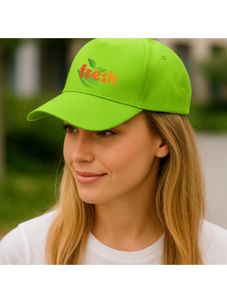 cappellino 5 pannelli in cotone verde con visiera precurvata