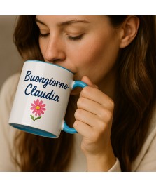 DONNA CHE BEVE DATazza Personalizzata in Ceramica Interno Colorato azzurro