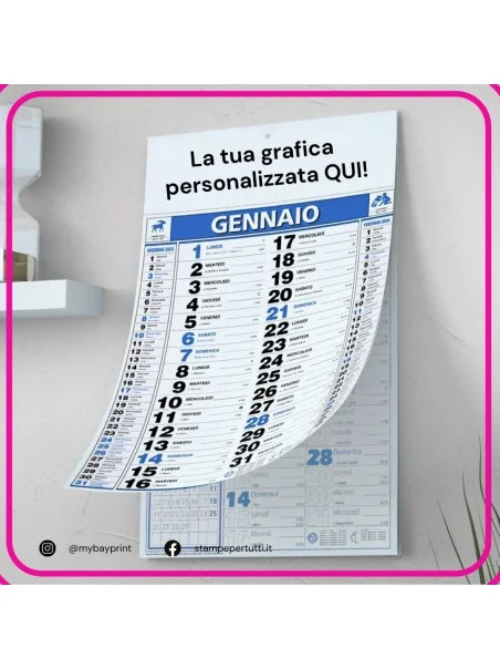 Calendario Olandese Classic 12 fogli personalizzato blu con grafica promozionale
