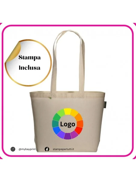 Shopper in cotone organico 120gr manici lunghi