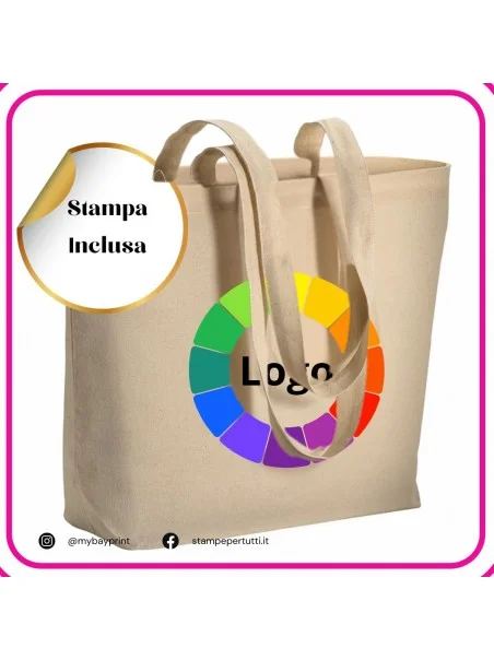 Shopper in cotone con base a soffietto 135gr personalizzata