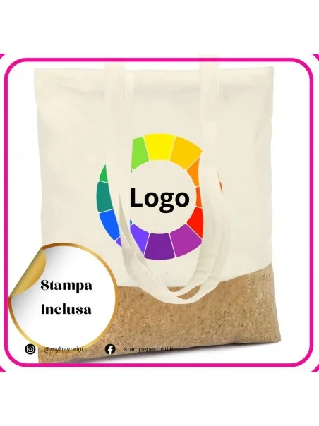 Shopper in cotone con base in sughero 135gr personalizzata