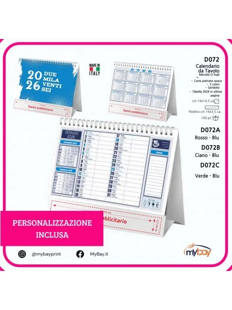 Calendario da Tavolo r Personalizzato – 13 fogli spiralato