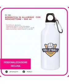 Borraccia in alluminio con moschettone – 500 ml. stampata