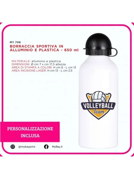 Borraccia sportiva 650 ml alluminio e plastica stampata