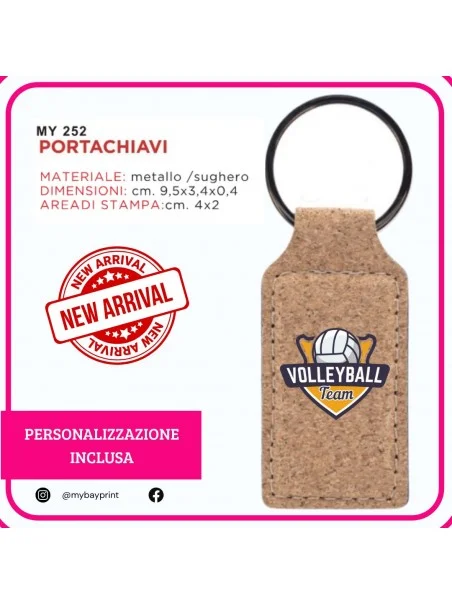Portachiavi rettangolare in sughero e metallo – Stampa full