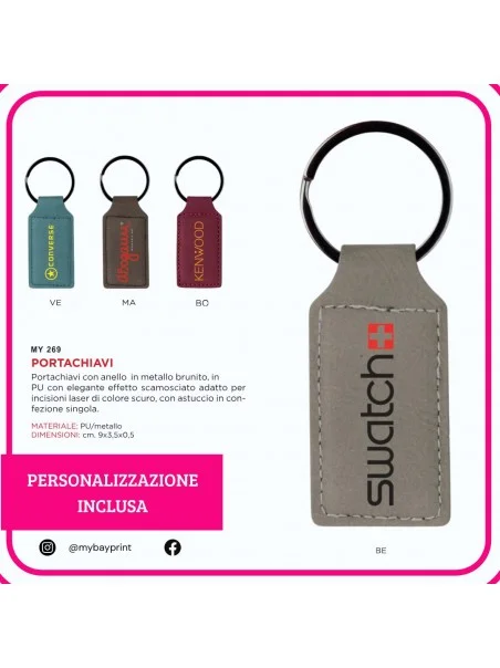 Portachiavi in PU scamosciato con anello brunito rettangolare
