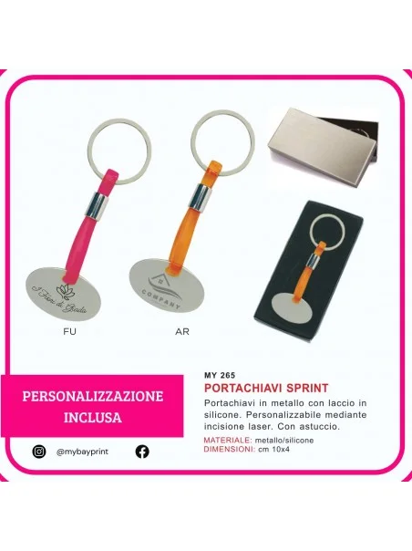 Portachiavi Sprint in metallo e silicone stampata
