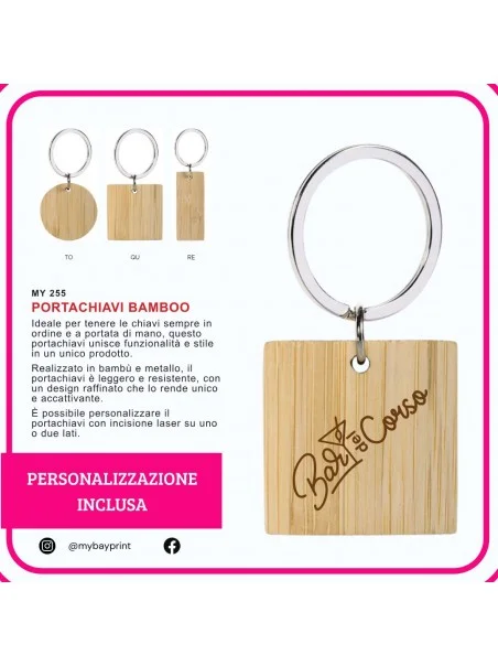 Portachiavi in bamboo e metallo stampata