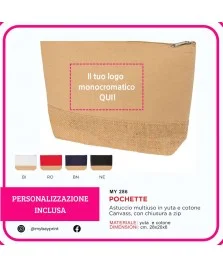 pochette in yuta e cotone canvas con stampa serigrafica 1 colore sul fronte