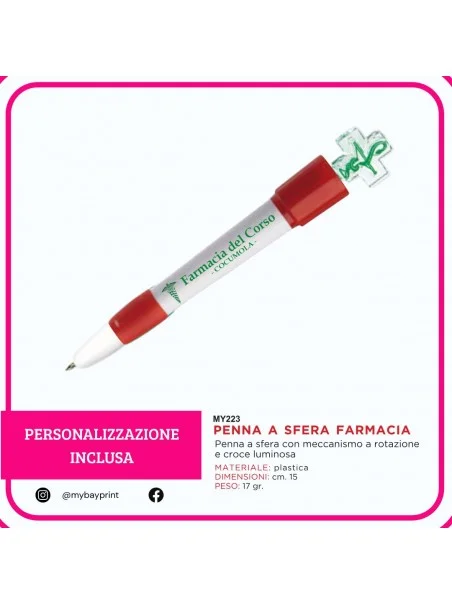 Penna a sfera farmacia con croce luminosa personalizzata