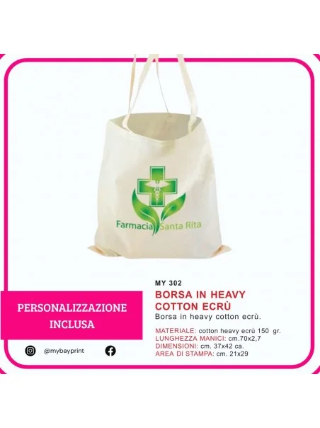 Borsa in Heavy Cotton Ecrù stampata