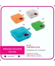 Portapillole 4 scomparti in plastica stampata
