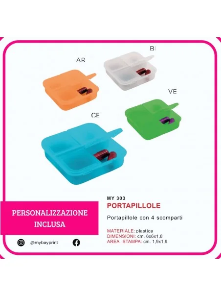 Portapillole 4 scomparti in plastica stampata