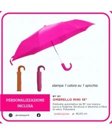 ombrello mini 18 pollici con stampa serigrafica 1 colore su spicchio