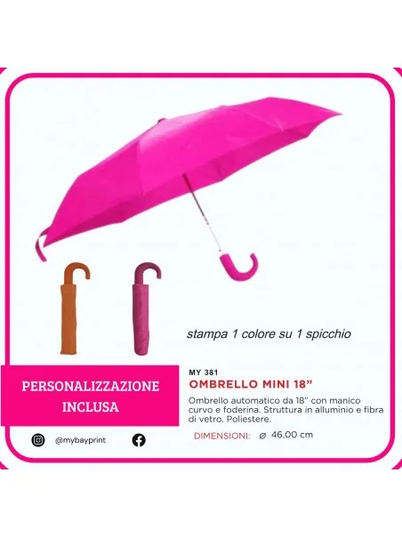 ombrello mini 18 pollici con stampa serigrafica 1 colore su spicchio