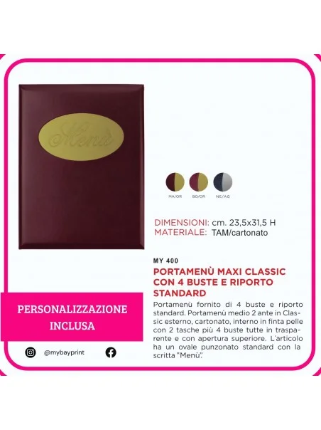 Portamenu maxi classic con 4 buste stampata