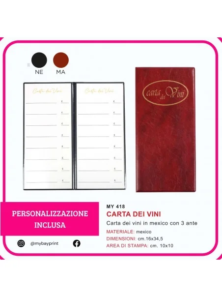 Carta dei vini in similpelle Mexico – stampa serigrafica 1