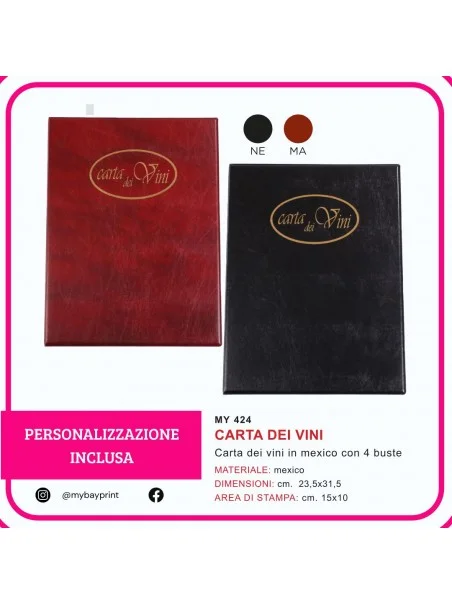 Carta dei vini in Mexico – stampa serigrafica 1 colore stampata