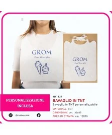 Bavaglio in TNT con stampa serigrafica 1 colore inclusa. Monouso, leggero e perfetto per gelaterie e catering.