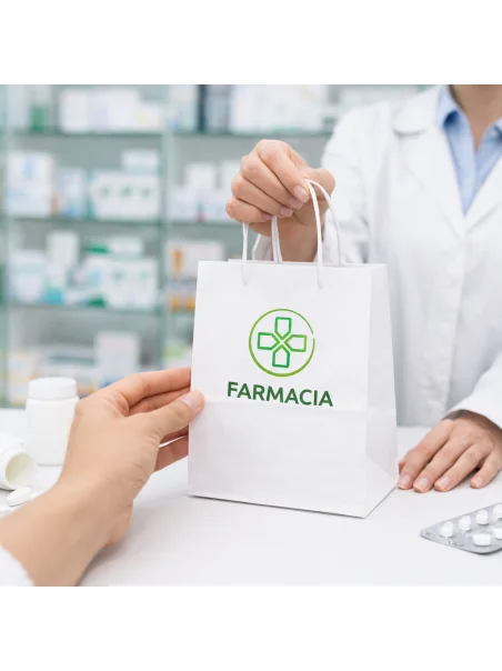 Shopper Bianca in Carta con Manico Ritorto FULL COLOR stampata, ideale per piccoli oggetti