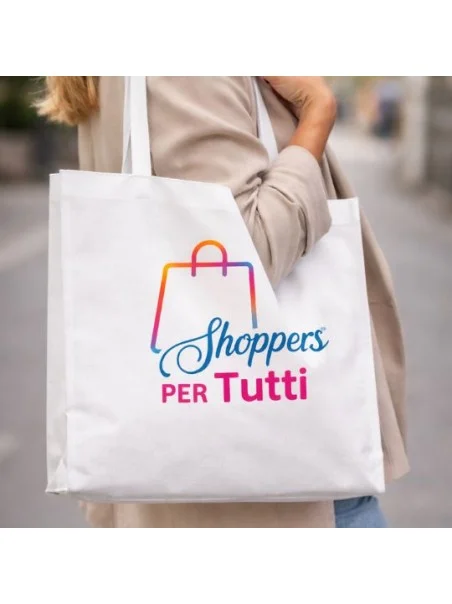 Shopper in TNT bianca manici lunghi personalizzata