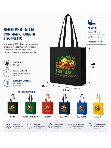 Shopper in TNT - manici lunghi e soffietto - FULLCOLOR