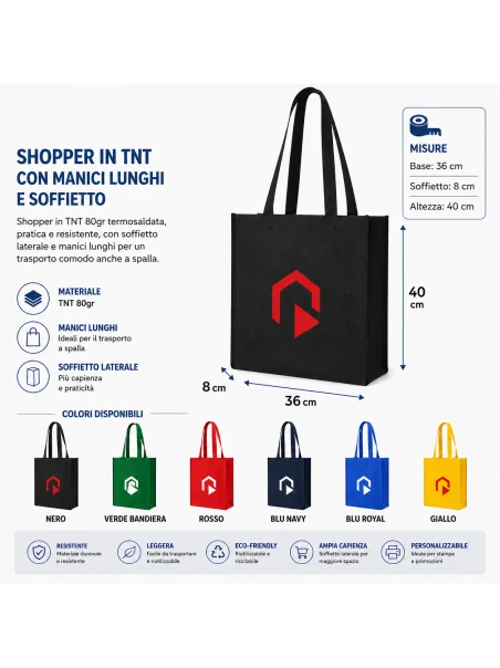 Shopper in TNT - manici lunghi e soffietto - 1 COLORE stampata